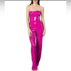 Andy Sequin Wide Leg Strapless Jumpsuit